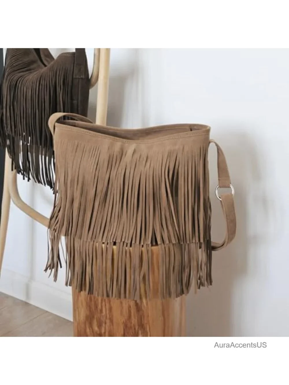 Faux Suede Leather Hobo Crossbody Shoulder Bag Tassel Sling Purse Women